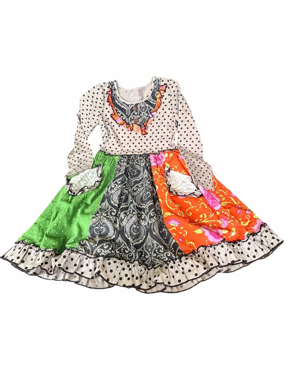 Mustard Pie Patchwork Twirl Dress size Girls 5 Whimsical Boutique Dress